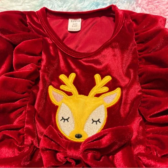 SHEIN Red Velvet Reindeer Dress - Picture 3 of 3